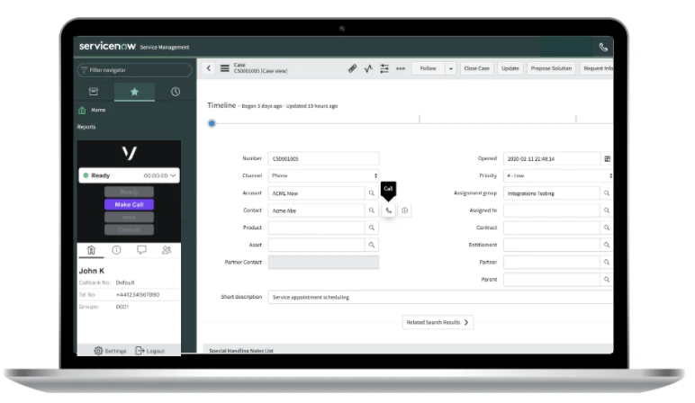 screenshot of Vonage Contact Center